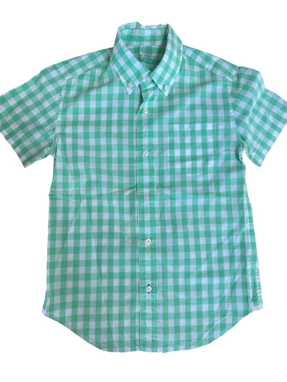 J. Crew Boys Short-Sleeve Mint Green and White Gingham Button-Down Shirt
